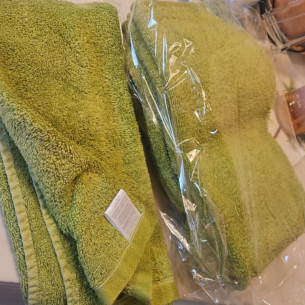 Hand Towels Green 100% Cotton By TRUE COLORS 3 Piece Set